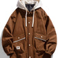 Men's Plus Size Two-Tone Hooded Button-Up Jacket - Farnelli