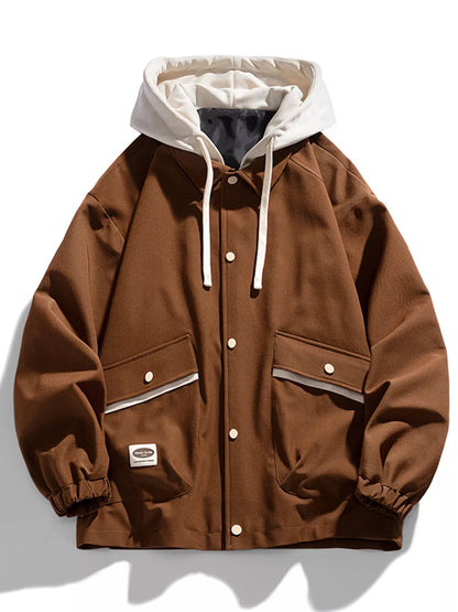 Men's Plus Size Two-Tone Hooded Button-Up Jacket - Farnelli