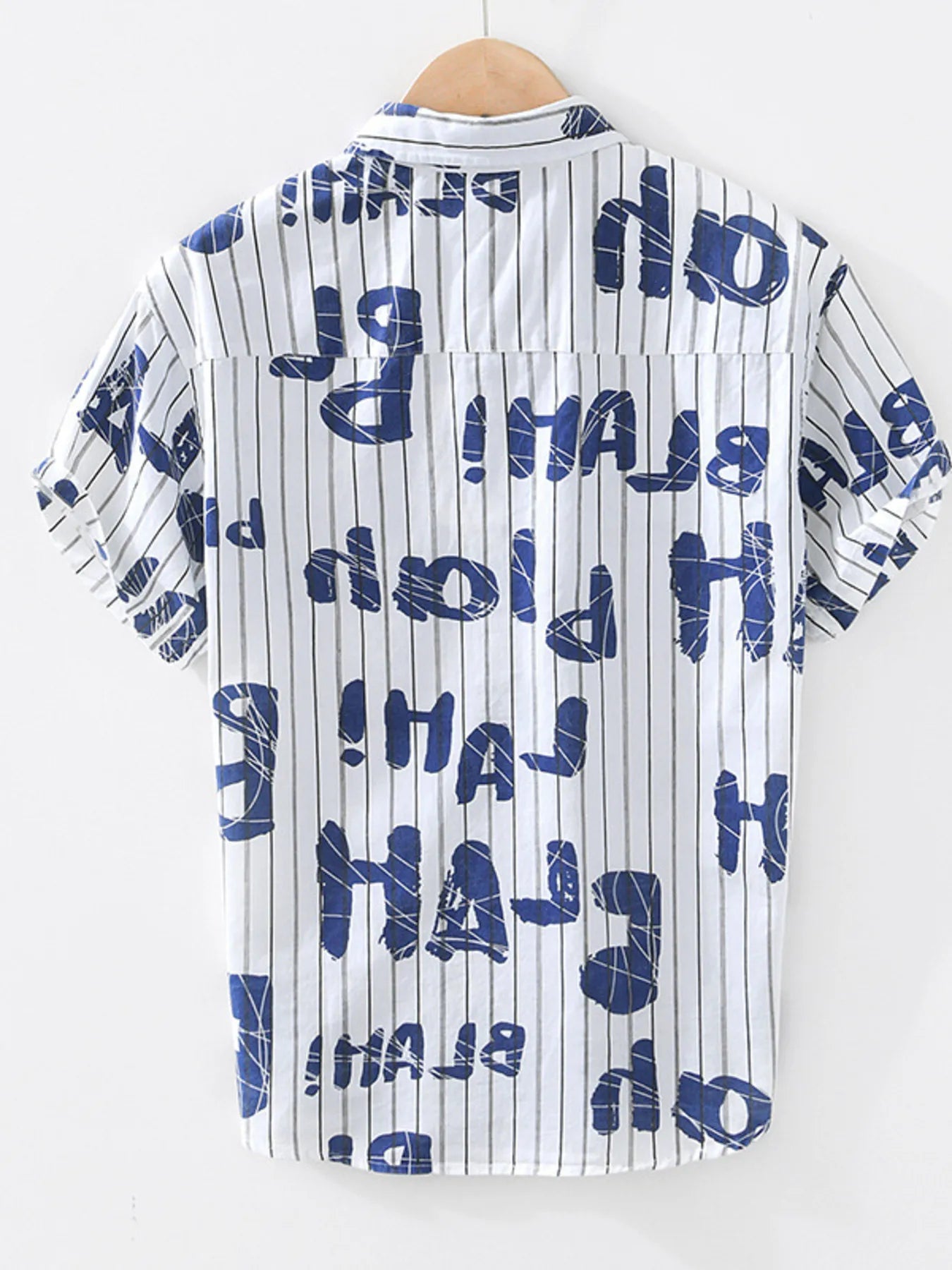 Men's Plus Size Letter Print Striped Short Sleeve Casual Shirt - Farnelli