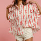 BiBi Bow Ribbon Woven Printed Button Down Shirt - Farnelli
