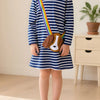 Children's Dog Striped Long Sleeve Dress - Navy