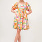 And The Why Square Neck Puff Sleeve Geo Printed Mini Dress - Farnelli