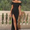 Off-Shoulder Split Maxi Dress - Black