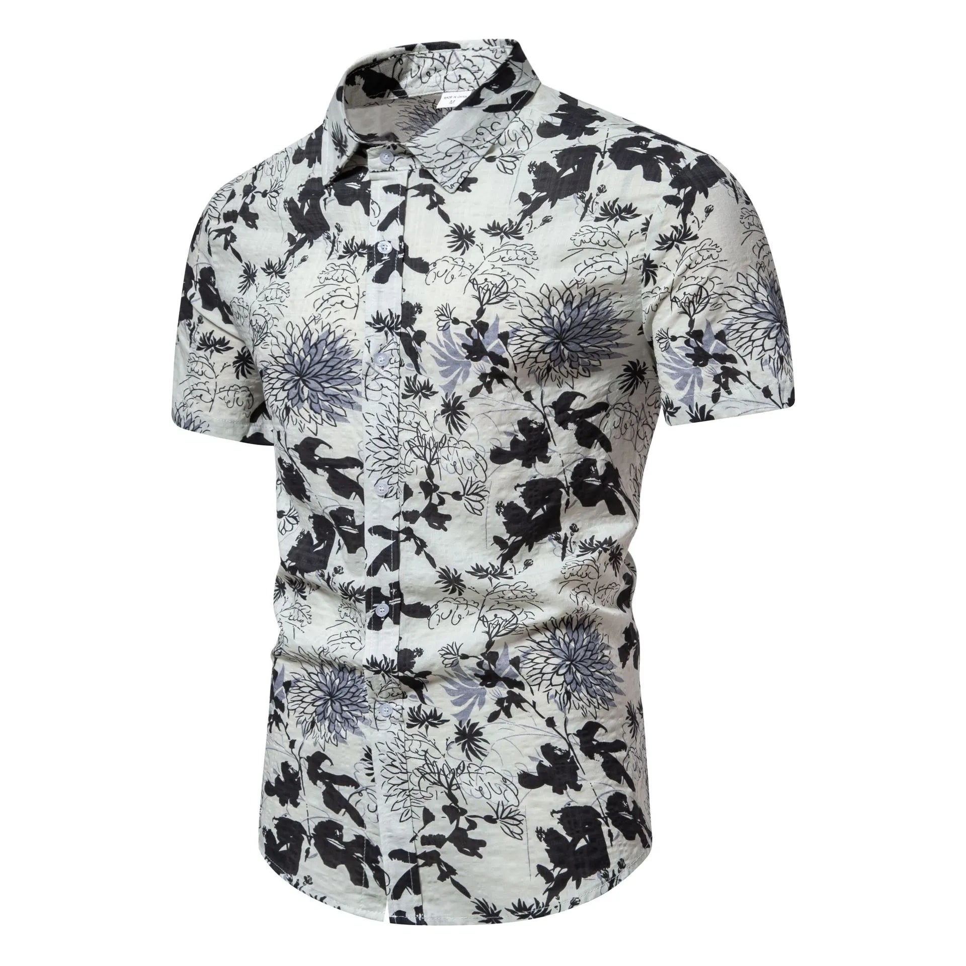 Men's Plus Size Floral Print Short Sleeve Button Down Shirt - Farnelli