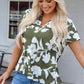 Floral Split Neck Short Sleeve Blouse - Farnelli