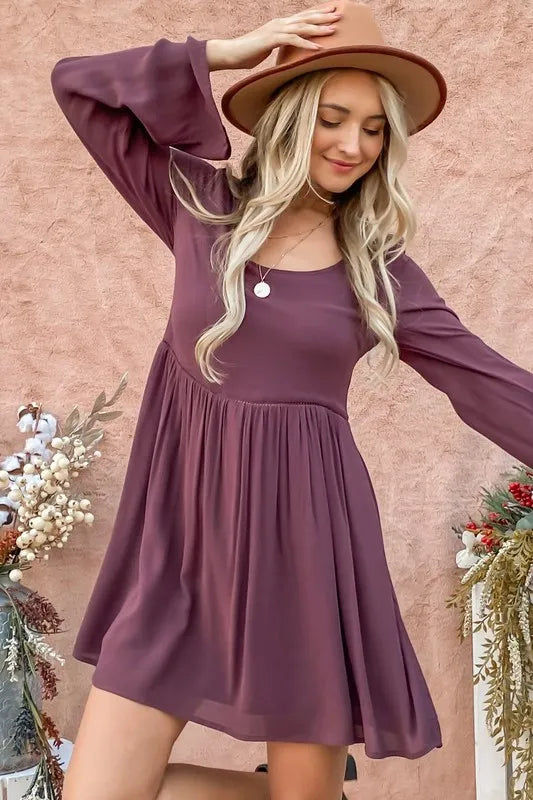 And The Why Back Lace Button Down Detail Bell Sleeve Dress - Farnelli