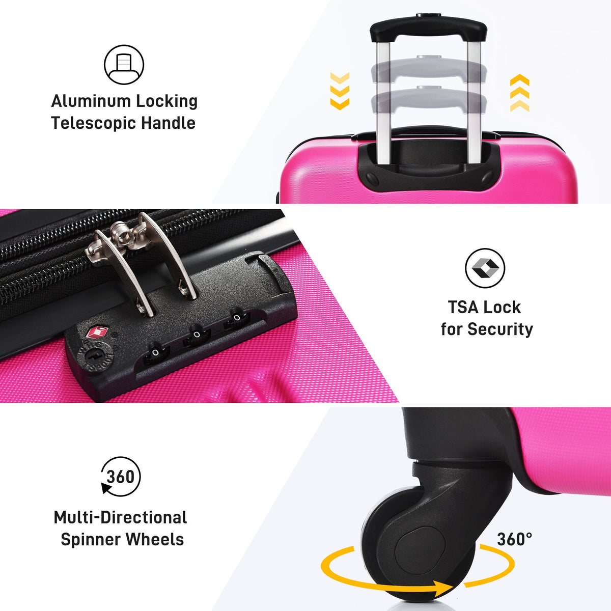 HouseOfZazla 4-piece hardshell luggage set with TSA locks and spinner wheels in multiple colors