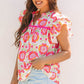 Mikaela Ric-rac Trim Split Neck Loose Blouse - Farnelli