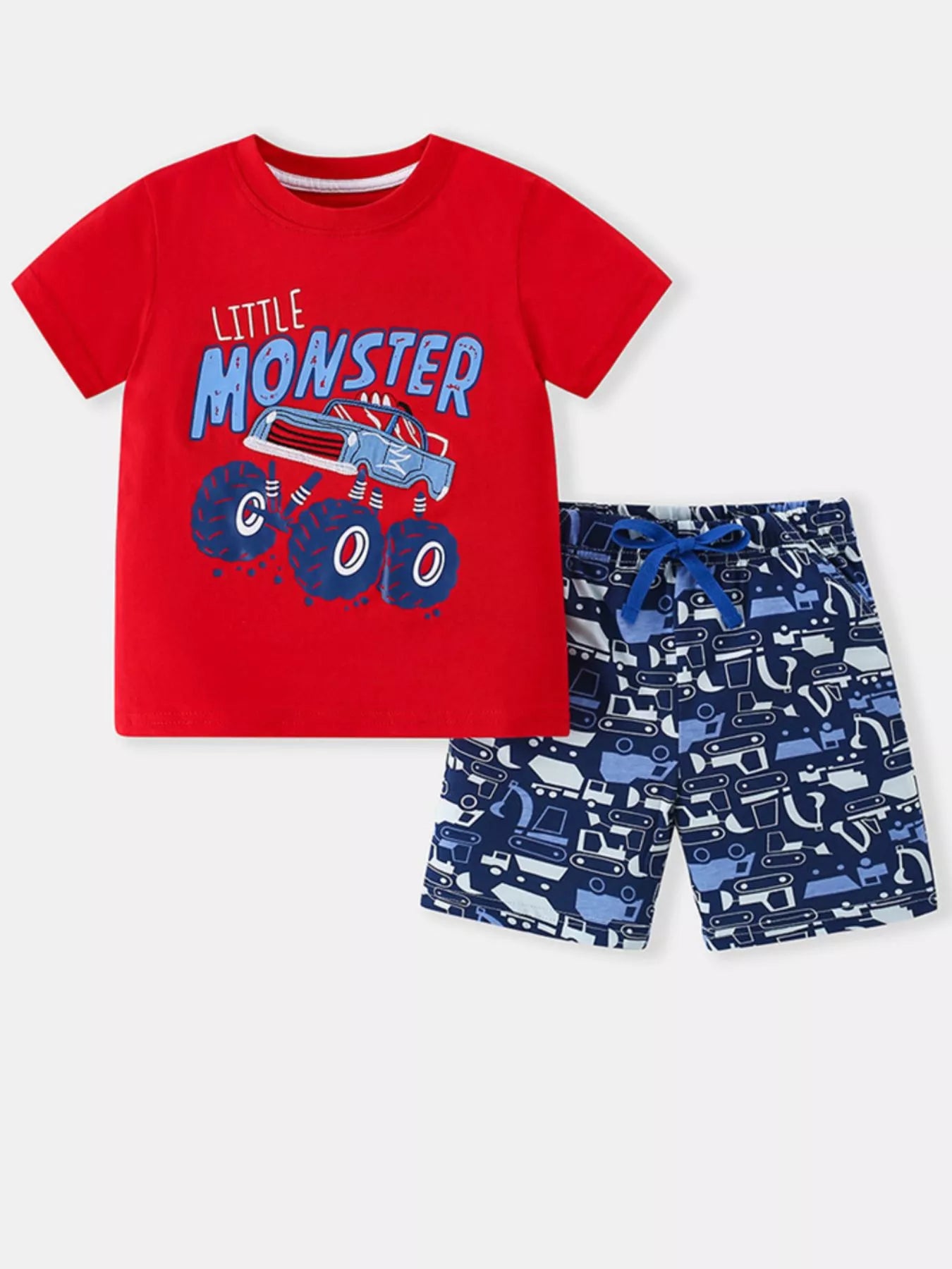 Children's Monster Truck Round Neck Tee and Shorts Set - Farnelli