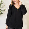 Zenana Buttoned Long Sleeve Blouse - Black