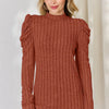 Basic Bae Full Size Ribbed Mock Neck Puff Sleeve T-Shirt - Rust