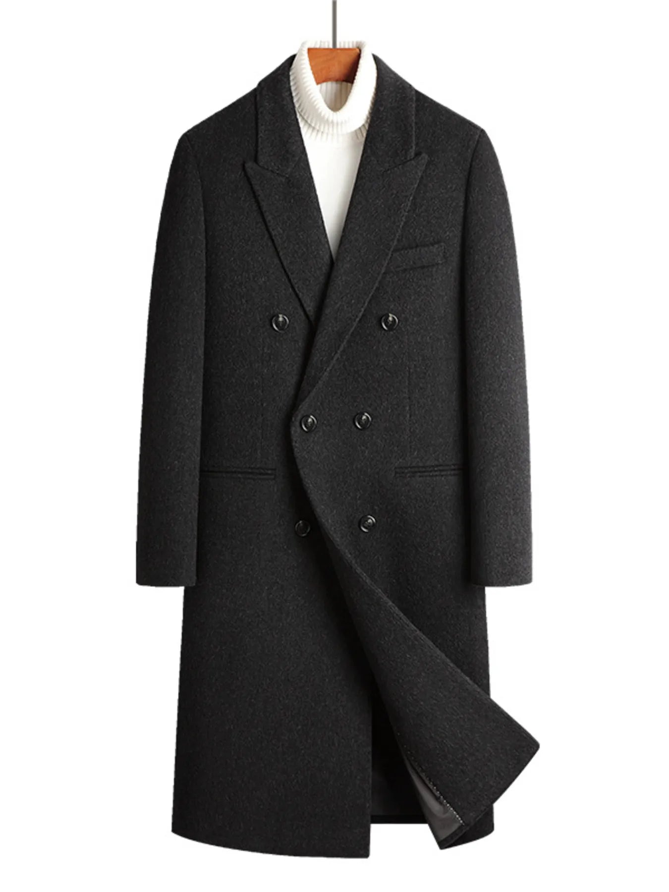 Men's Plus Size Double-Breasted Wool Overcoat - Farnelli