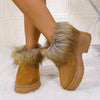 Furry Trim Platform Winter Boots - Camel