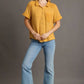 Umgee Full Size Waffle-Knit Short Sleeve Button Down Shirt Plus Size - Farnelli