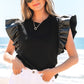 Macy Leather Ruffle Sleeve Blouse - Farnelli