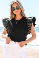 Macy Leather Ruffle Sleeve Blouse - Farnelli