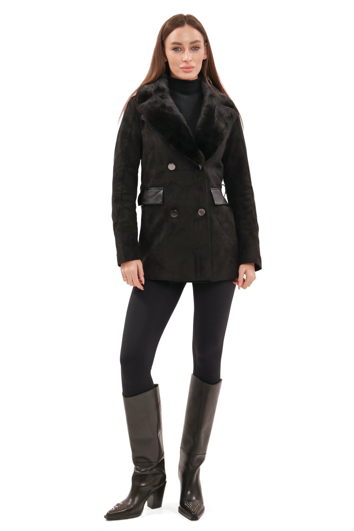 Genuine mink fur eco suede coat parka by Alaska® Outerwear Company featuring a plush fur collar and tailored fit.