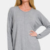 Zenana Front Seam Round Neck Sweater - Gray