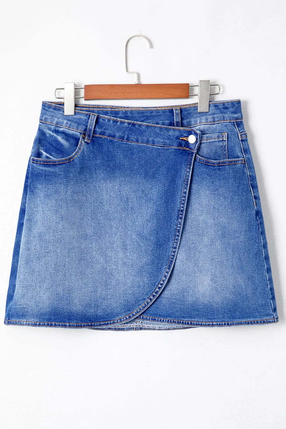 Wrapped Crossed Waist Denim Mini Skirt - Farnelli