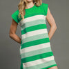 Umgee French Terry Side Slit Striped Mini Dress - KELLY GREEN