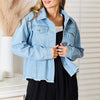 Double Take Dropped Shoulder Raw Hem Denim Jacket - Light