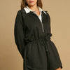 Umgee Half Zip Romper with Drawstring Waist - Black