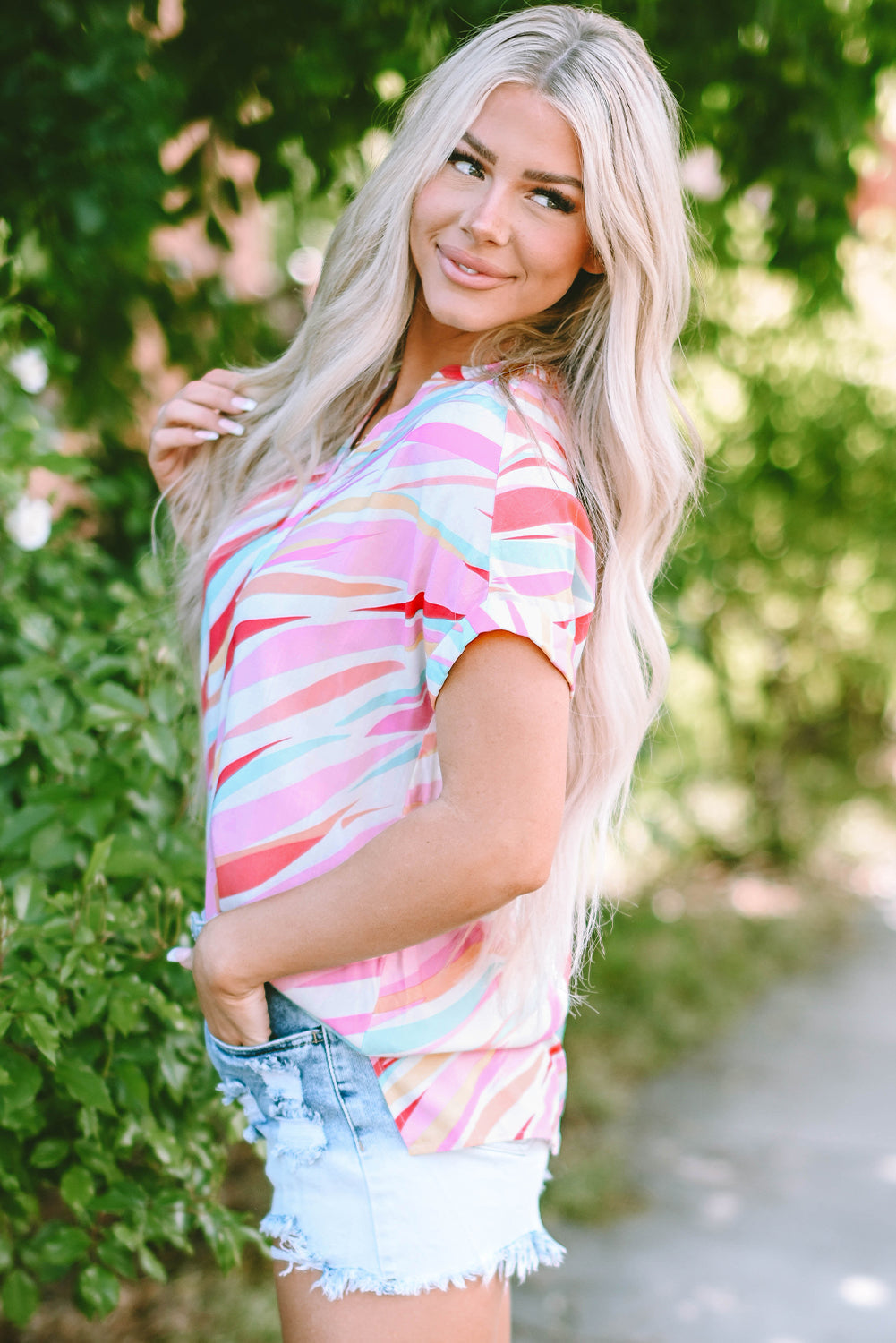 Cali Abstract Short Sleeve Blouse - Farnelli