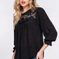 ACTIVE BASIC Crochet Lace Panel Flounce Sleeve Blouse - Farnelli