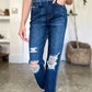 Judy Blue Full Size High Waist Rigid Magic Heavy Destroy Straight Jeans - Farnelli