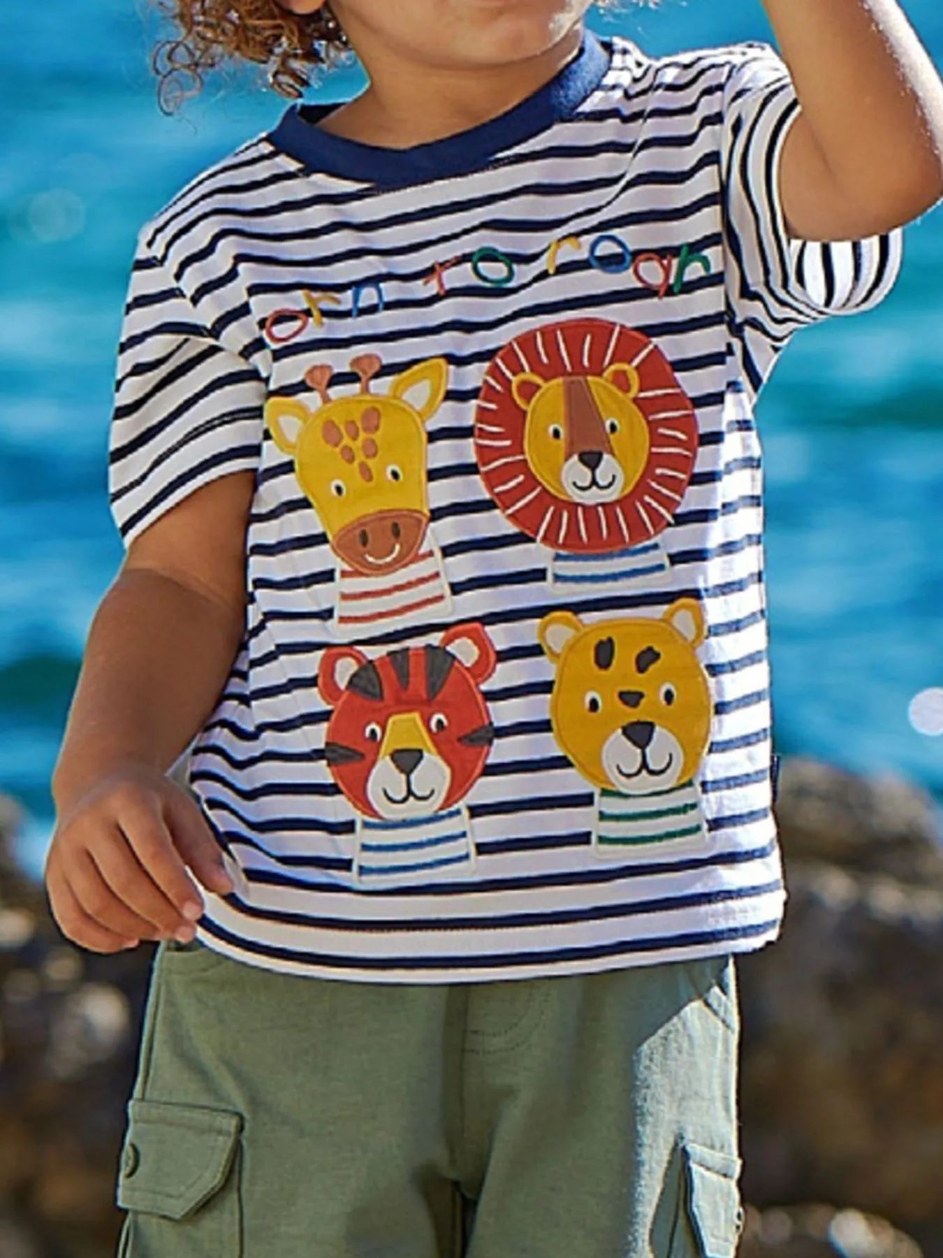 Children's Striped Animal Crew Neck T-Shirt - Farnelli