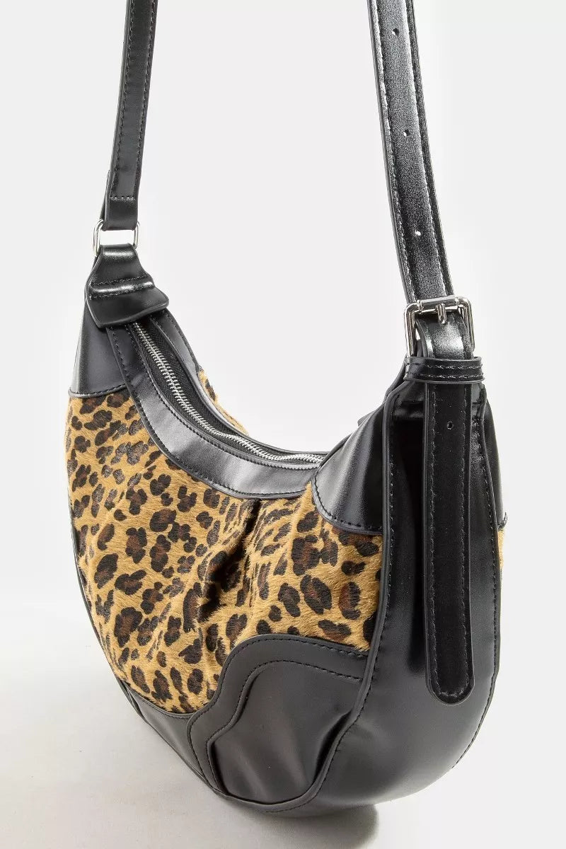 Fame Leopard Print Half Moon Shoulder Bag - Farnelli