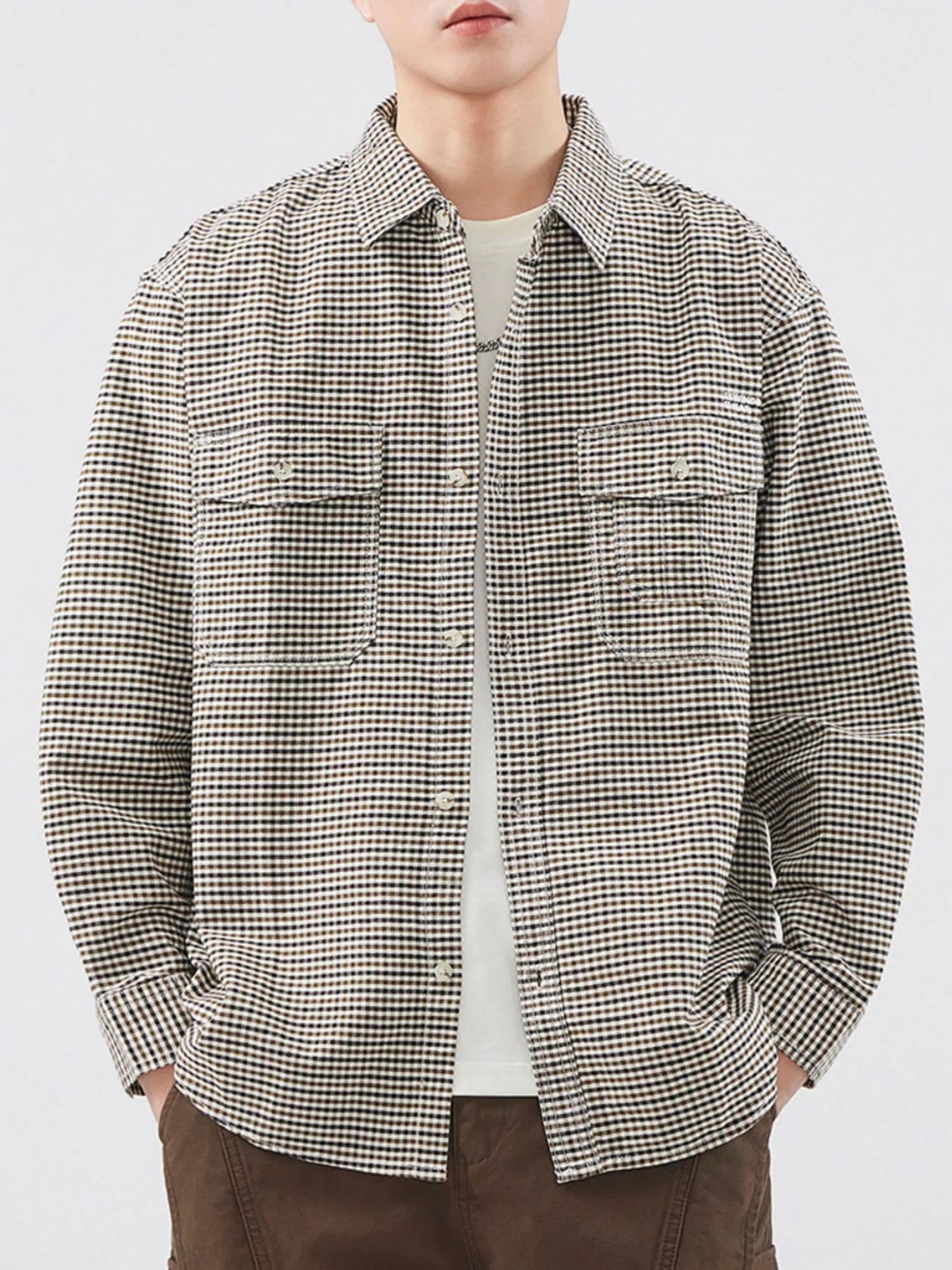 Men's Plus Size Plaid Button Up Long Sleeve Shirt - Farnelli