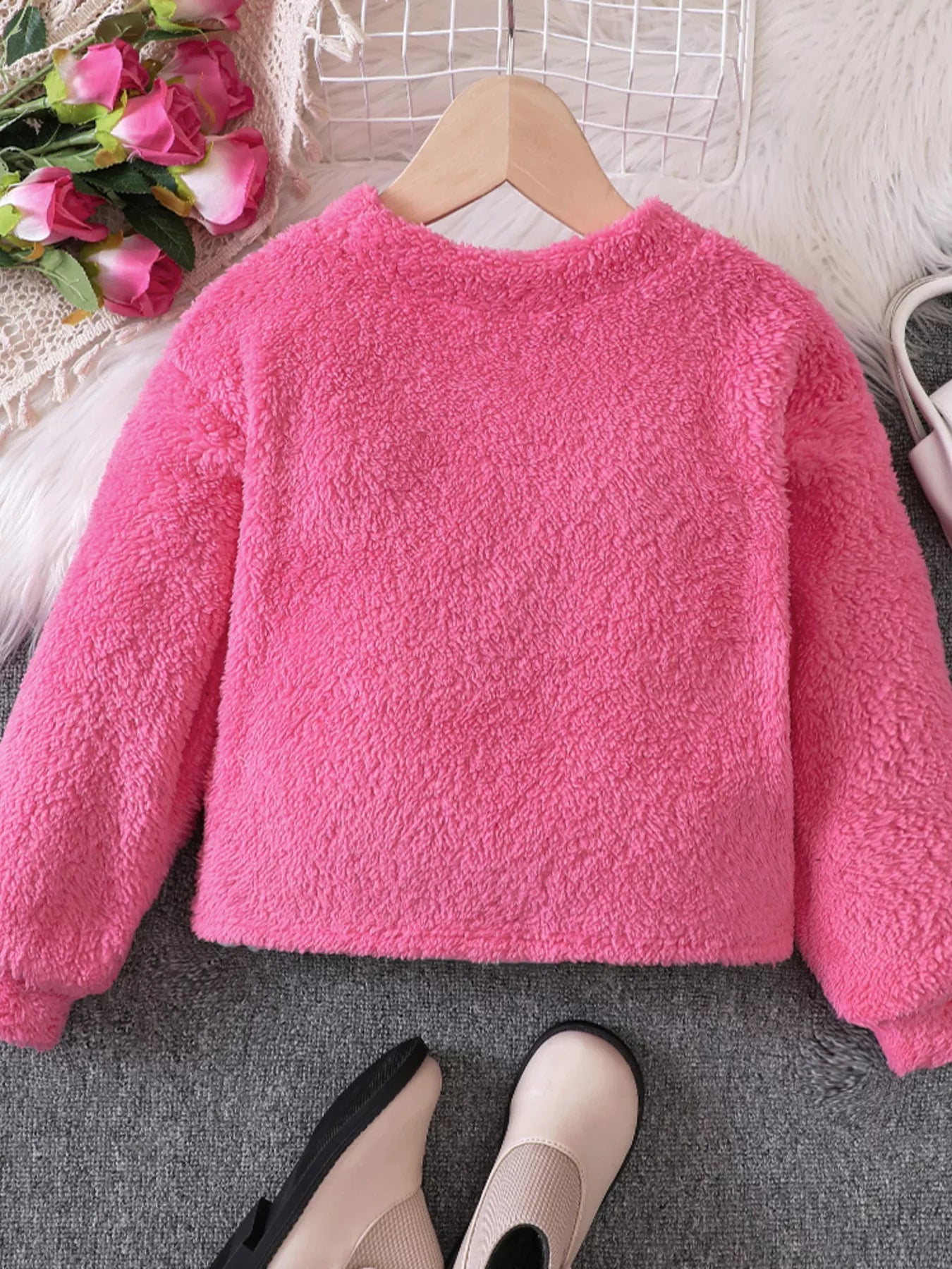 Children's Love Round Neck Fuzzy Sweatshirt - Farnelli