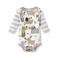 Puppy Dog Print Baby Bodysuit – Cotton Stripe Sleeve