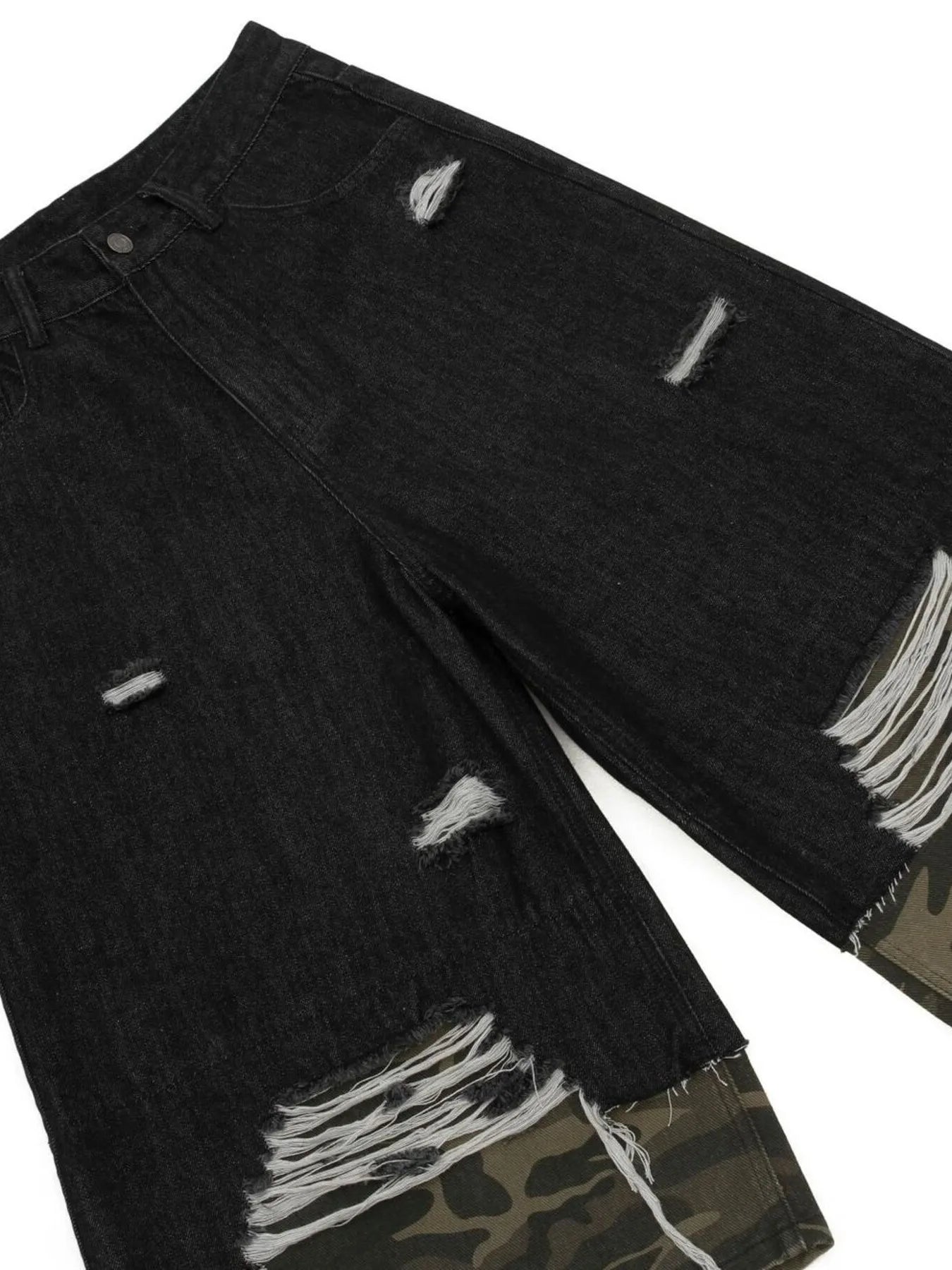 Men's Distressed Camo Trim Denim Bermuda Shorts - Farnelli