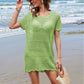 Openwork Round Neck Short Sleeve Cover-UP - Farnelli