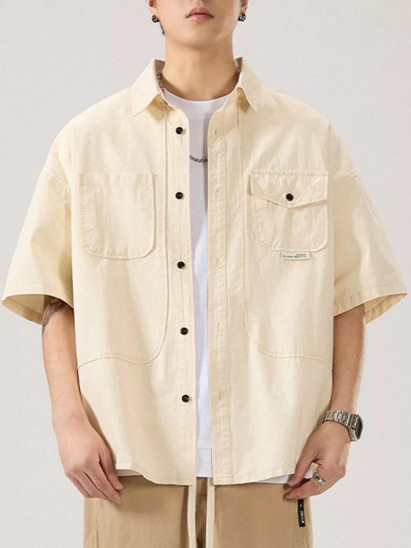 Men's Full Size Button Up Half Sleeve Shirt Plus Size - Farnelli