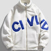 Men's Full Size Fleece Letter Graphic Zip Up Jacket Plus Size - Creamy-white