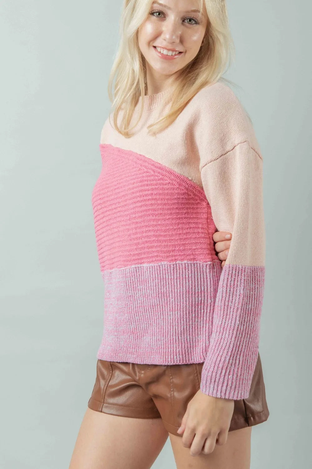 VERY J Color Block Long Sleeve Sweater - Farnelli