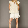 Umgee Eyelet Embroidered Ruffle Sleeve Blouse - NATURAL