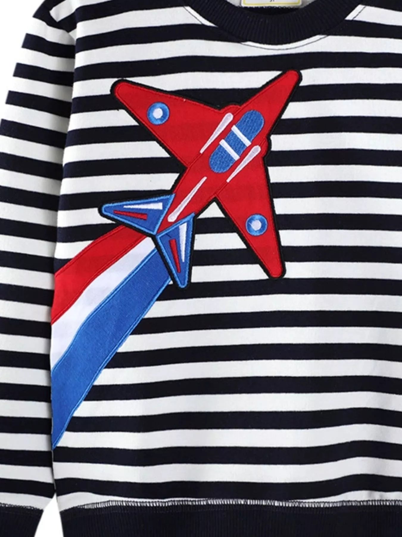 Children's Striped Airplane Applique Crewneck Sweatshirt - Farnelli