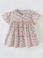 Children's Floral Print Button-Front Ruffle Sleeve Dress - Farnelli