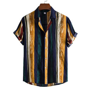 Men's Plus Size Striped Short Sleeve Button-Up Shirt - Farnelli