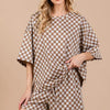 Ces Femme Checkered Round Neck Top and Shorts Set - Camel