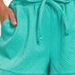 Zenana Textured Knit Jacquard Drawstring Shorts - Farnelli