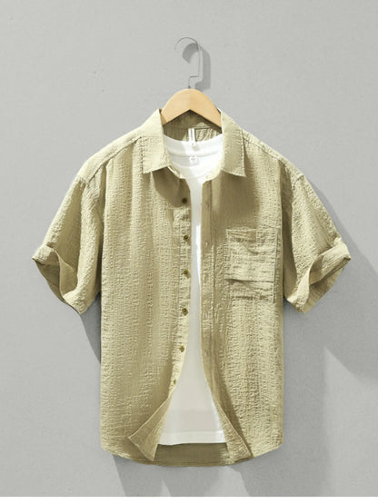 Men's Plus Size Textured Short Sleeve Casual Shirt - Farnelli