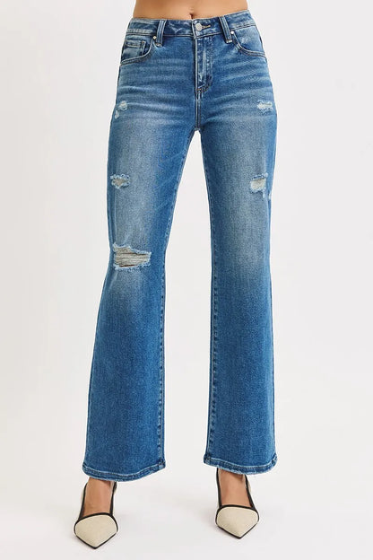RISEN Full Size High Rise Ankle Straight Front Body Distressed Jeans Plus Size - Farnelli