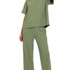 Zenana Slub Short Sleeve T-Shirt and Pants Set - LT OLIVE