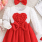 Children's Heart Bowknot Decor Dress with Headband - Farnelli