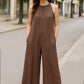 Double Take Full Size Tie Back Cutout Sleeveless Jumpsuit - Farnelli